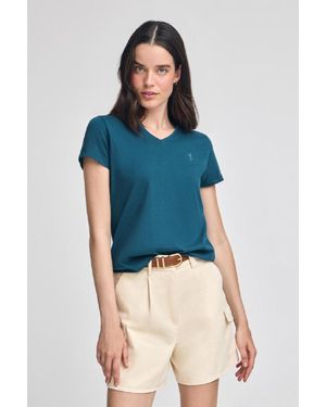 POLO CLUB Maglietta Blu Verdognolo Con Scollo A V E Ricamo Rigby Best