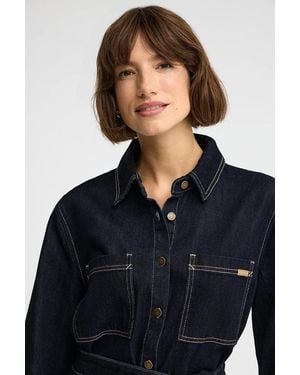 POLO CLUB Camicia Di Jeans Blu Scuro Con Laccio - Nero