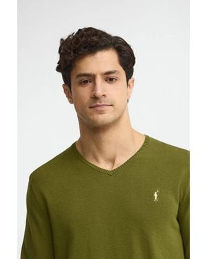 POLO CLUB Maglione Verde Muschio Con Scollo A V E Ricamo Rigby Go