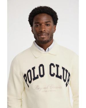 POLO CLUB Felpa Ecrù, Relaxed Fit Con Logo - Multicolore