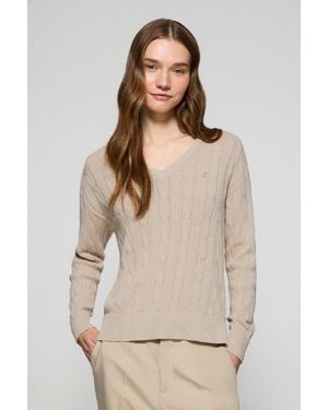 POLO CLUB Maglione A Trecce Con Scollo A V E Monogramma Ricamato - Neutro