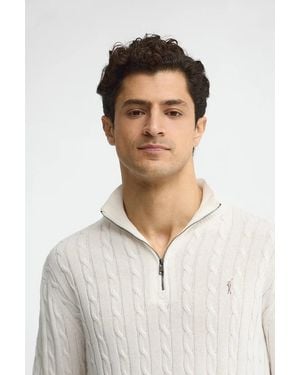 POLO CLUB Maglione A Trecce Ecrù Con Collo A Cerniera E Logo Rigby Go - Verde