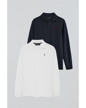 POLO CLUB Pack Di Due Polo A Maniche Lunghe Blu Marino E Bianca Con Logo Rigby Go