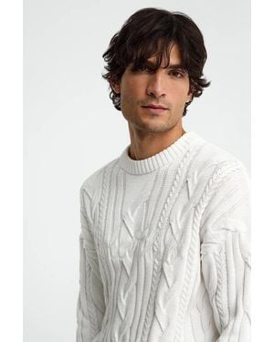 POLO CLUB Maglione Bianco Intrecciato A Girocollo