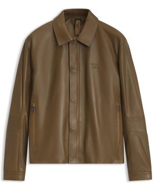 Porsche Lifestyle Leather Jacket With Concealed Magnetic Closure - Green