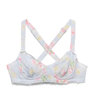Prada Sujetador De Mezcla De Lino Con Estampado Floral Antiguo, Mujer, Talla - Blanco