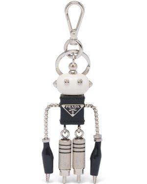 Prada Llavero Charm De Robot En Piel Saffiano, Hombre - Blanco