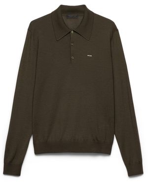 Prada Jersey De Polo De Lana Superfina Con Mangas Largas, Hombre, Talla - Verde