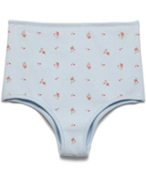 Prada Braguitas De Algodón Elástico Con Estampado Floral, Mujer, Talla - Azul