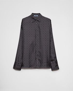 Prada Printed Twill Silk Shirt - Blue