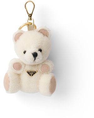 Prada Colgante De Llavero Teddy Bear Con Anilla De Metal, Mujer - Blanco