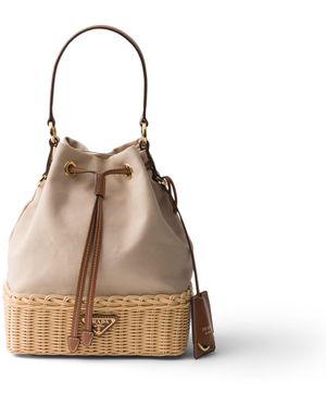 Prada Bolso Saco De Mimbre Y Lona, Mujer - Neutro