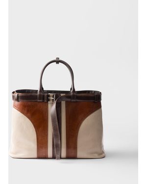 Prada Sac Buckle En Cuir Vieilli Avec Ceinture - Marron