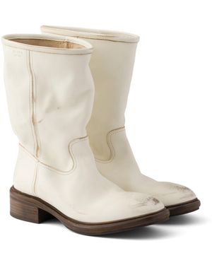 Prada Botas De Piel Con Efecto Desgastado, Mujer, Talla - Blanco