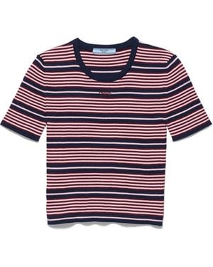 Prada Jersey De Algodón A Rayas Con Manga Corta, Mujer, Talla - Morado