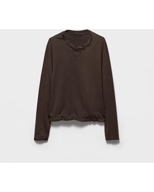 Prada Formbares Langärmliges T-Shirt Aus Baumwolle - Braun