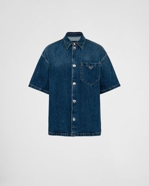 Prada Brand-Plaque Relaxed-Fit Denim Shirt - Blue
