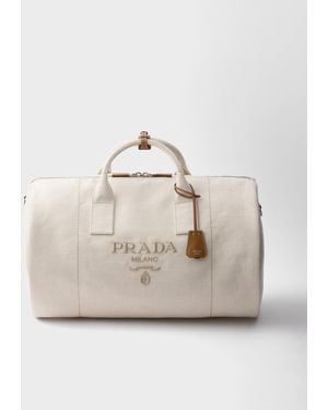Prada Linen Blend Duffle Bag - Natural