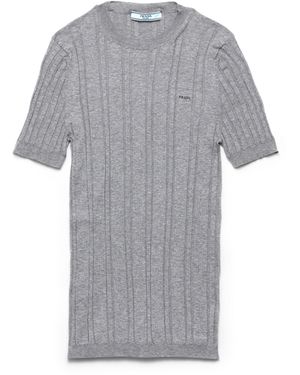 Prada Jersey De Manga Corta De Punto Acanalado De Algodón, Mujer, Talla - Gris