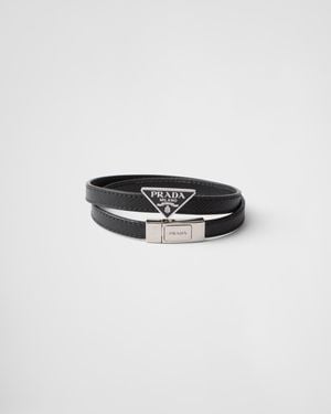 Prada Bracelet En Cuir Saffiano - Noir