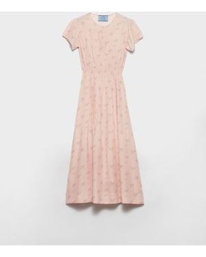 Prada Floral Print Pongé Dress - Pink