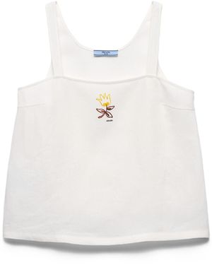 Prada Top De Lino Bordado, Mujer, Talla - Blanco