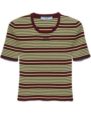 Prada Jersey De Algodón A Rayas Con Manga Corta, Mujer, Talla - Multicolor