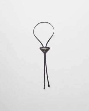 Prada Bolo Tie In Saffiano Con Logo - Bianco