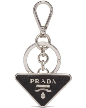 Prada Llavero En Piel Saffiano Y Metal, Hombre - Blanco