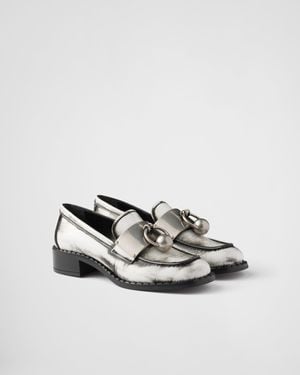 Prada Brushed Leather Loafers With Metal Details - White