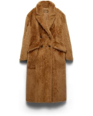 Prada Abrigo De Borreguillo De Botonadura Doble, Mujer, Talla - Marrón