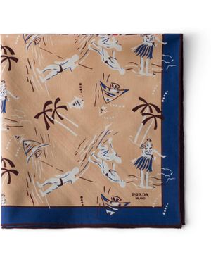 Prada Bufanda De Sarga De Algodón Estampada 55X55 Cm - Neutro