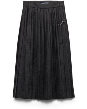 Prada Falda Midi Con Imperdible Y Pliegues - Negro