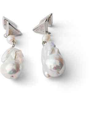 Prada Pendientes De Metal Con Perlas, Mujer - Blanco