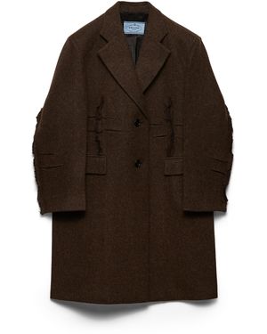 Prada Abrigo De Botonadura Simple En Lana Shetland, Mujer, Talla - Marrón