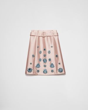Prada Jupe Brodée En Soie Et Laine - Rose