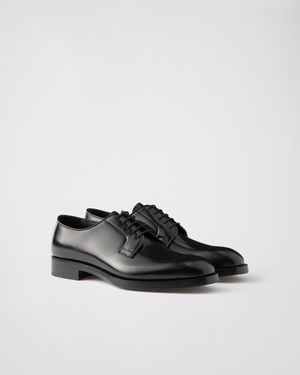 Prada Brushed Leather Lace-Up Shoes - Black