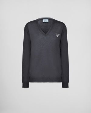 Prada Maglia A V In Cashmere - Multicolore