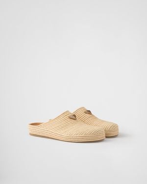 Prada Mules En Raphia - Blanc
