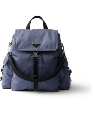Prada Mochila Explore De Re-Nylon Y Piel, Hombre - Azul