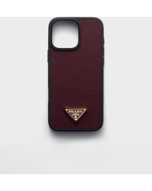 Prada Saffiano Leather Case For Iphone 16 Pro Max - Red
