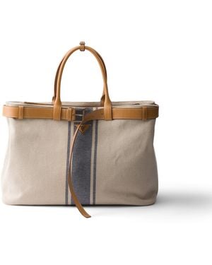 Prada Bolso De Lona Y Piel Buckle, Hombre - Neutro