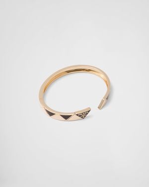 Prada Bracciale Rigido Eternal Gold In Oro Giallo Con Idroceramica - Bianco