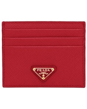 Prada Tarjetero De Piel Saffiano, Mujer - Rojo
