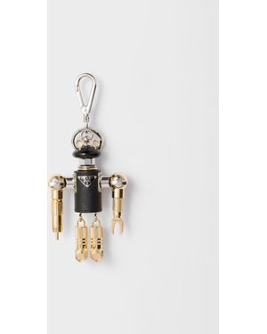 Prada Robot Saffiano Leather Key Ring Charm - White