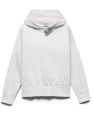 Prada Sudadera Con Capucha De Felpa De Algodón Con Broche Joya, Mujer, Talla - Blanco