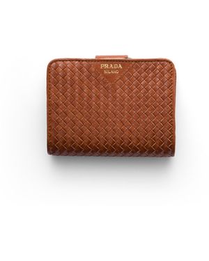 Prada Cartera Pequeña De Piel Entrelazada Madras, Mujer - Marrón