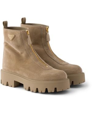 Prada Botines De Ante Con Cierre De Cremallera, Mujer, Talla - Neutro