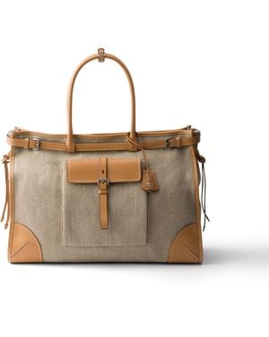 Prada Bolso Tote Bonnie De Lino Y Piel, Hombre - Neutro