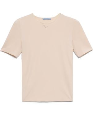 Prada Camiseta De Manga Corta En Tejido Elástico, Mujer, Talla - Blanco